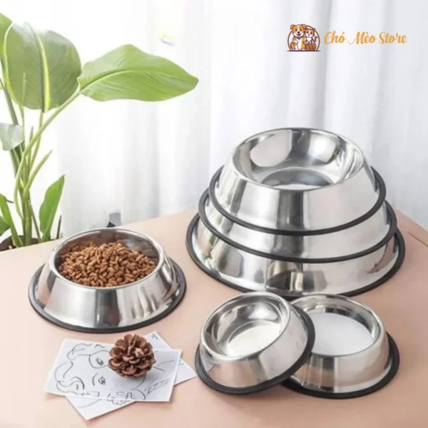 Bát Ăn Inox Cho Chó Mèo, Có Đế Cao Su Chống Trơn Trượt